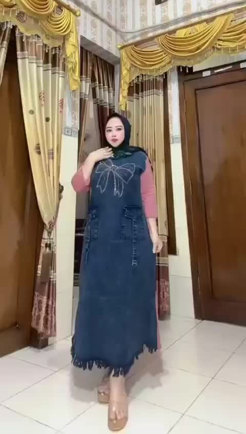 midi dress combed aplikasi jeans hitam rawis