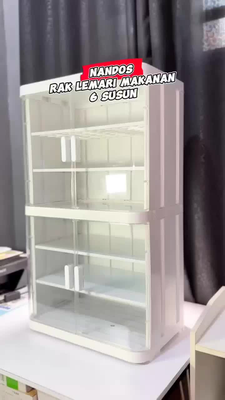 Kabinet Makanan Plastik Naiba Nandos Rak Pirin 3 Susun 3413 -Rak Piring Furniture Multifungsi Pintu Transparan