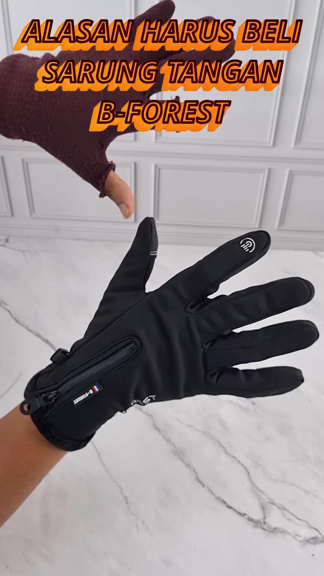 Sarung Tangan Motor Touchscreen Waterproof Resleting B-Forest Versi 2