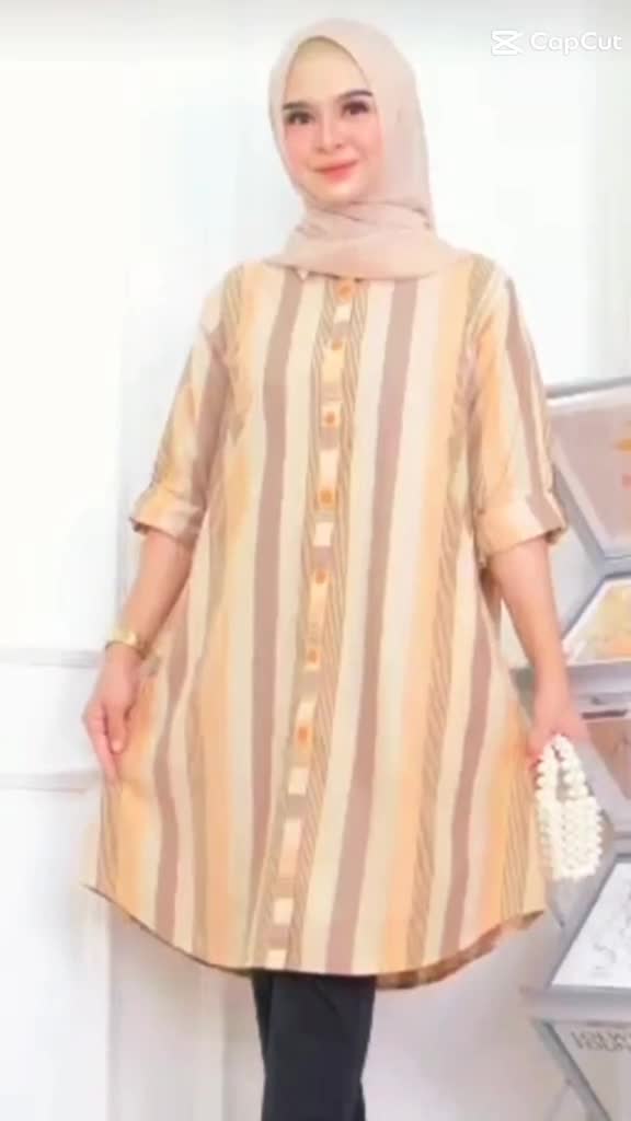 Al dharren baju atasan wanita tunik panjang katun kemeja kerja jumbo ld 110 Oversize Kancing Kantong Salur cantik daily warna warni