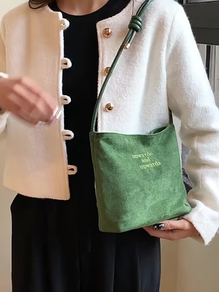 Tas Bahu Retro Kulit Rusa Tas Wanita Warna Solid Kasual Tas Tangan Kapasitas Besar Modis Tas Ember Kualitas Tinggi Tas Selempang Ketiak