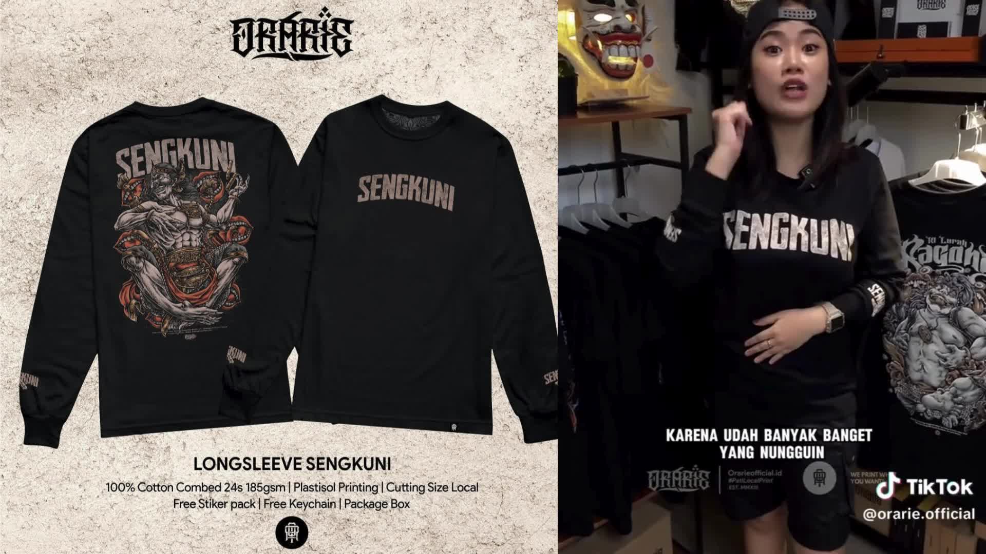 ORARIE Kaos Pria Lengan Panjang SENGKUNI Hitam Baju Unisex Distro Tshirt Oblong Cowok & Wanita Dewasa Sablon Plastisol Kain Katun Combed 24S Santai Keren Polos Tulisan Kata