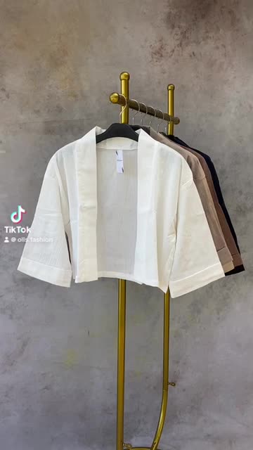 Amanda Outer Atasan Wanita Croptop Basic Linen Oversize Lengan Tanggung   Casual Hitam Cardigan Remaja Katun Panjang Blazer