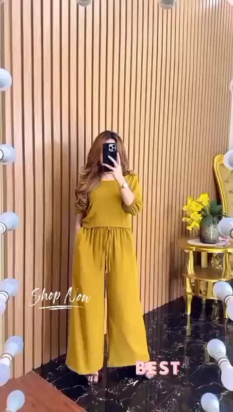 one set Alica crop cringkel airflow premium  setelan polos kekinian atasan celana panjang wanita