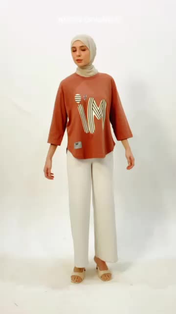 INMORE Kaos Oversized Wanita Lengan 7/8 Oval Motif Tshirt Atasan Wanita Stylish Cotton Combad 24s Lembut Nyaman