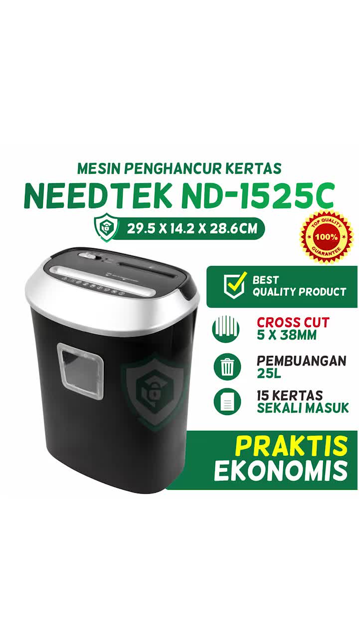 Mesin Penghancur Kertas Paper Shredder Needtek ND1525C Cross Cut 25L