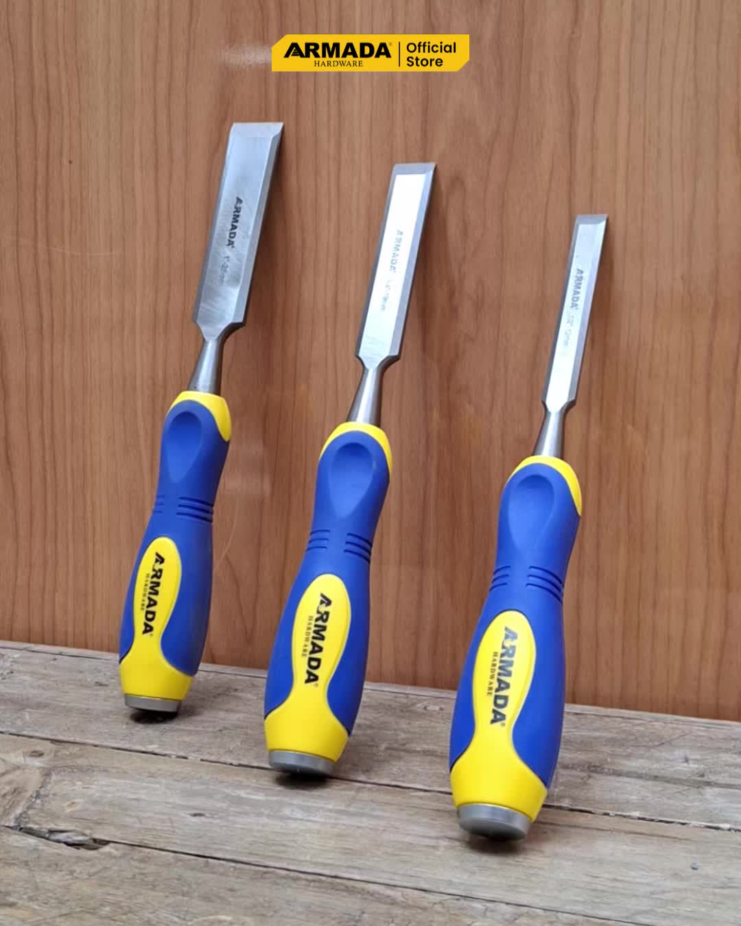 Tatah Kayu SET 3 PCS ARMADA Gagang Karet Tatah Kayu Hi-carbon Ukir Pahat Kayu Tukang carpentry wood tools chisel