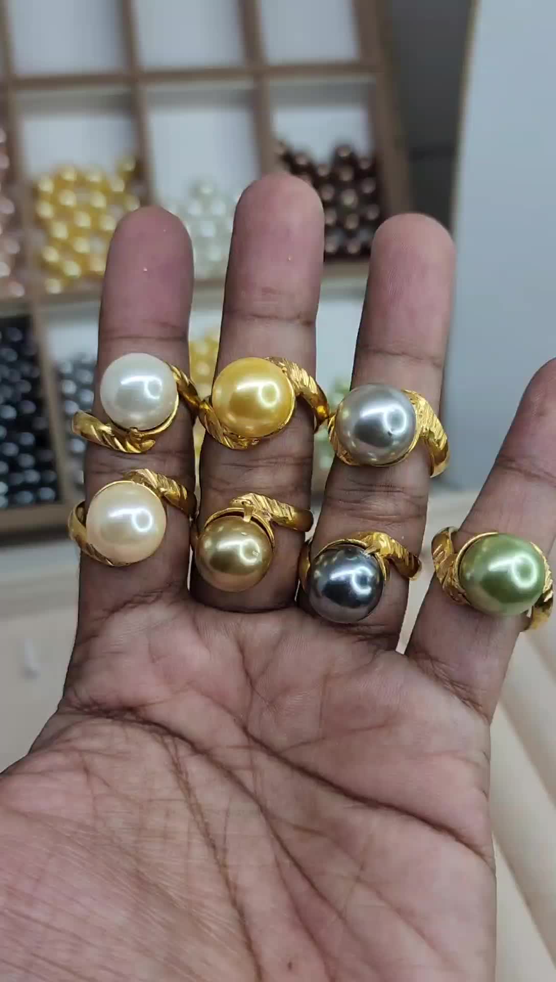 Cincin mutiara shell 12mm lapis emas 24k Perhiasan