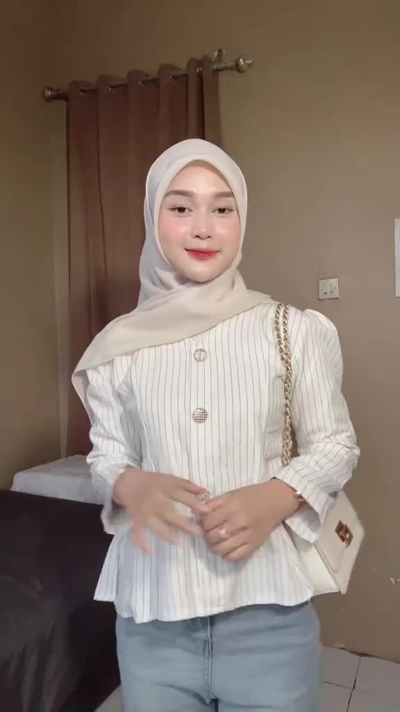 CAYZ- Arika Blouse Stripe Atasan Wanita Peplum Wanita Salur Lengan