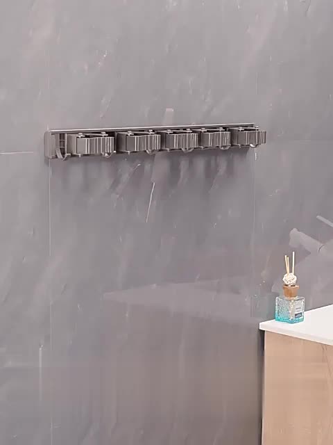 Gantungan Sapu Alat Pel Penjepit Gantungan Dinding Mop Holder Tempel Paduan Aluminium Dengan Hook Multifungsi
