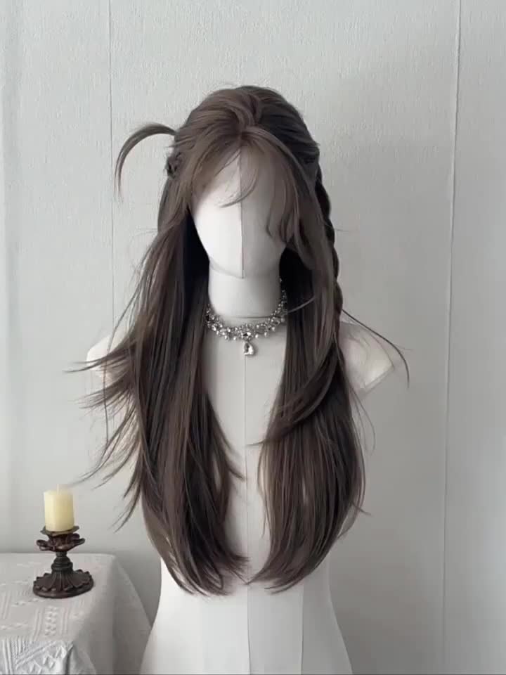 Wig wanita full kepala wig korean style rambut palsu wanita panjang wig rambut panjang 60CM rambut palsu wanita full kepala