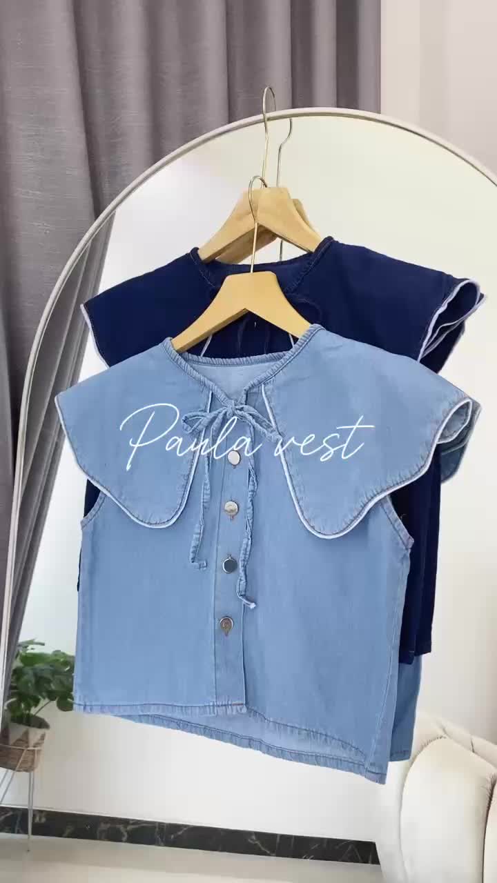 Paula vest rompi pita krah sailor wanita soft jeans Atasan