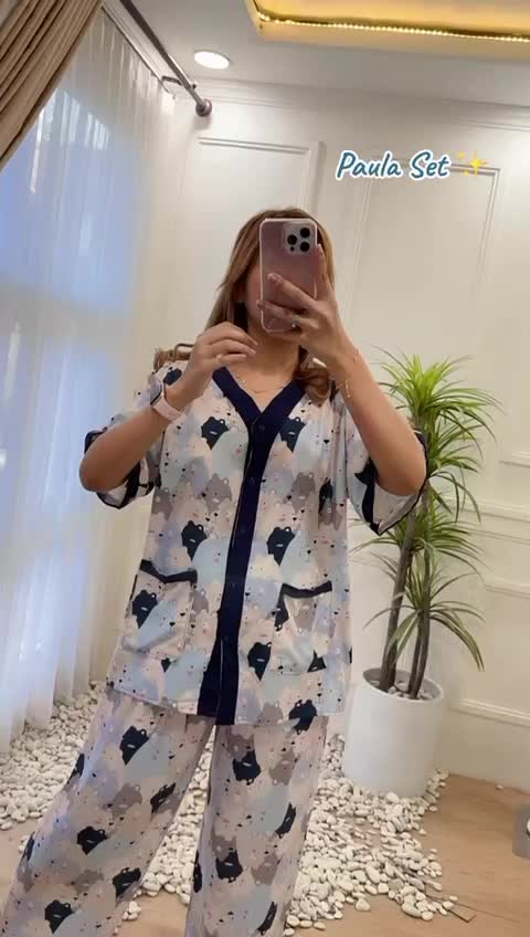 Paula Set | Piyama Wanita Celana Panjang Lengan Pendek Rayon Premium Motif Kekinian