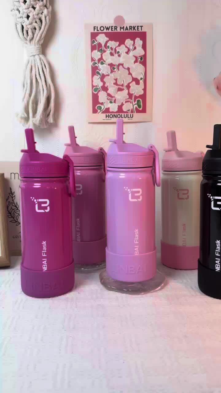 LINBAI Flask 16oz Kids Water Bottle with Straw Tumbler Hot and Cold Silicon Boot Flip Sip Coffee Cup