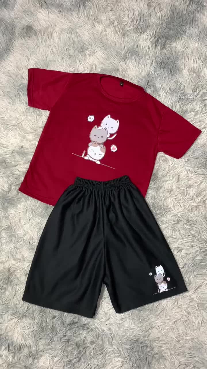 Setelan Kaos Anak HI CAT Baju Stelan Anak Perempuan & Laki Laki Model Terbaru 5 - 15 tahun Murah berkualitas Celana Motif Fashion