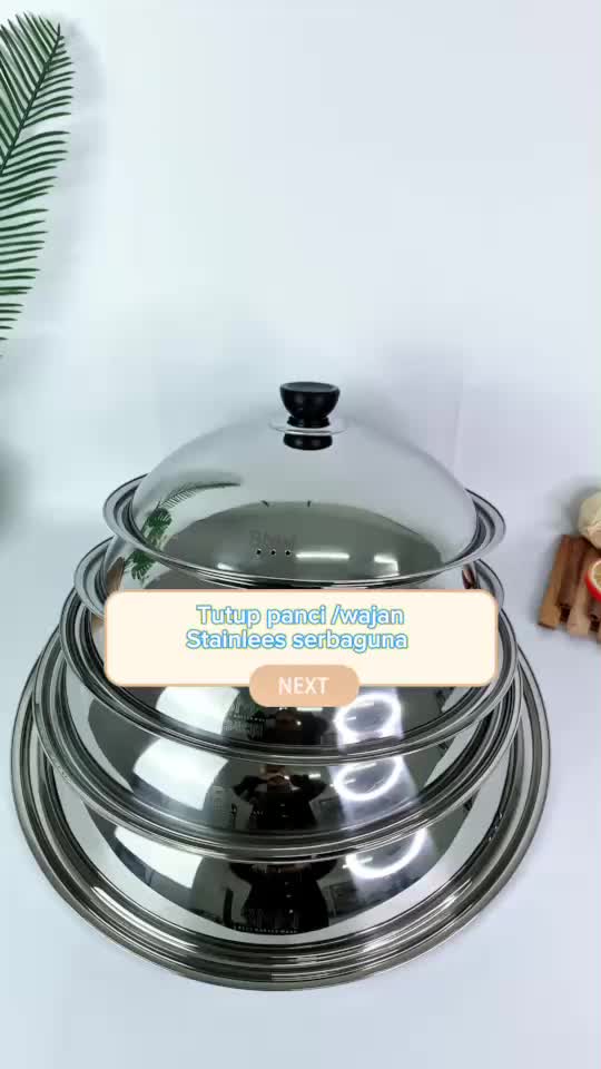 Tutup Panci Stainless 304 28cm-44cm Berbagai Ukuran Wajan Kuali Wok Multifungsi Baskom Penggorengan Tutup wajan jumbo Tutup wajan stainless steel Stainless Tutup Anti Panas Penggorengan Kombinasi Tutup Panci Wajan Kuali Fry Pan Wok Pan