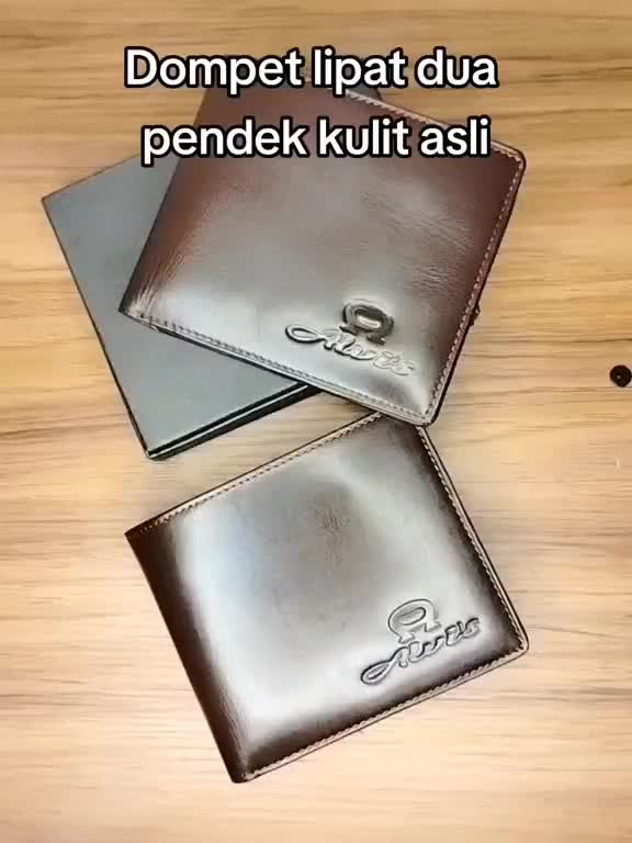 Dompet pria lipat dua pendek kulit asli jenis pull up Dompet Pendek Uang Kartu