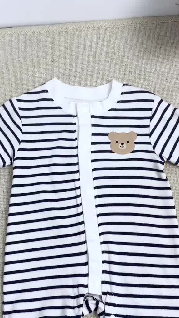 Babylovanta Jumper Bayi Newborn Laki-Laki Dan Cewek Motif Garis Salur Premium Bahan Katun Usia 0-18 Bulan Baju Anak Lengan Pendek