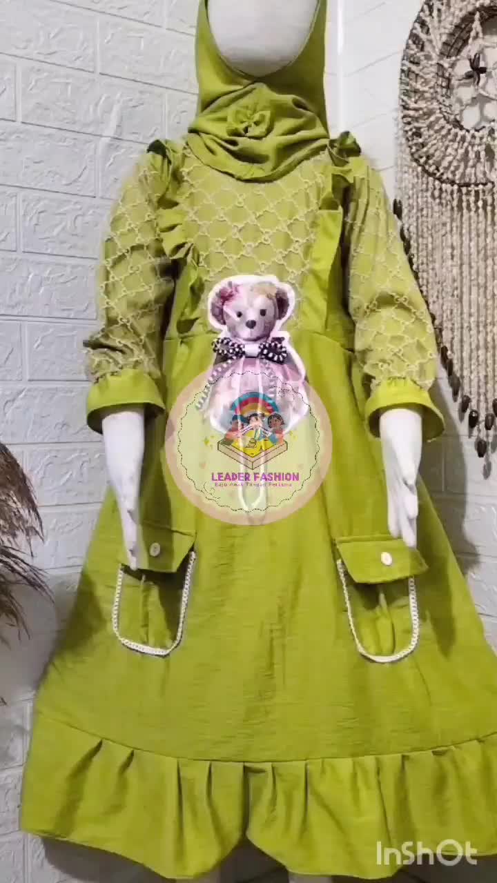 New Gamis Cargo Polo Linen Mix Brokat/Brukat Beruang/Bear (RANDOM) Anak Perempuan Usia 1-7 Tahun