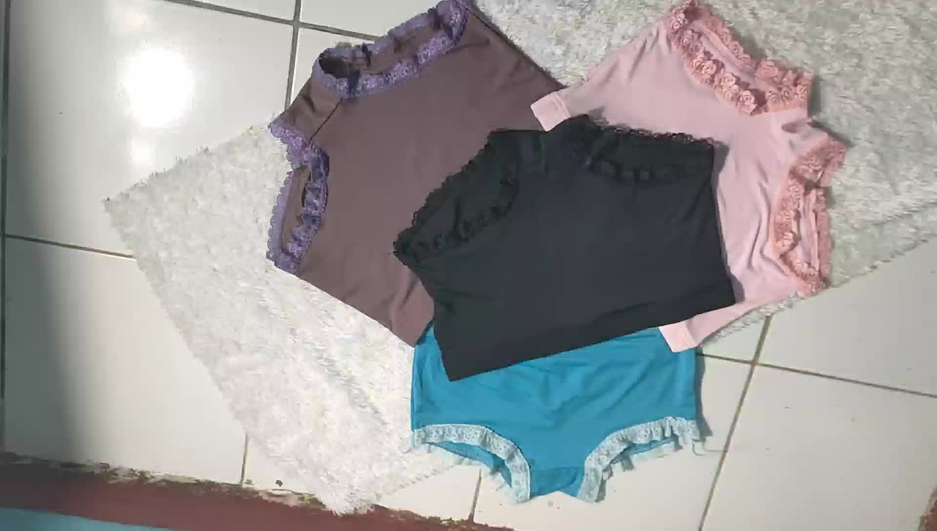 paket 5pcs celana dalam wanita motif renda berabgai macam warna Katun Hitam Boxer Pendek