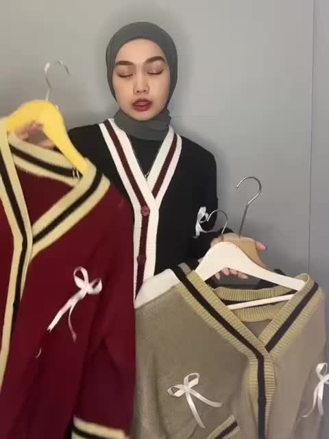 Lita Outer Knit Lucu Cardigan Rajut Kancing Motif Pita Premium Atasan Wanita Korean Style Kardigan Knitwear Baju Oversize Tebal