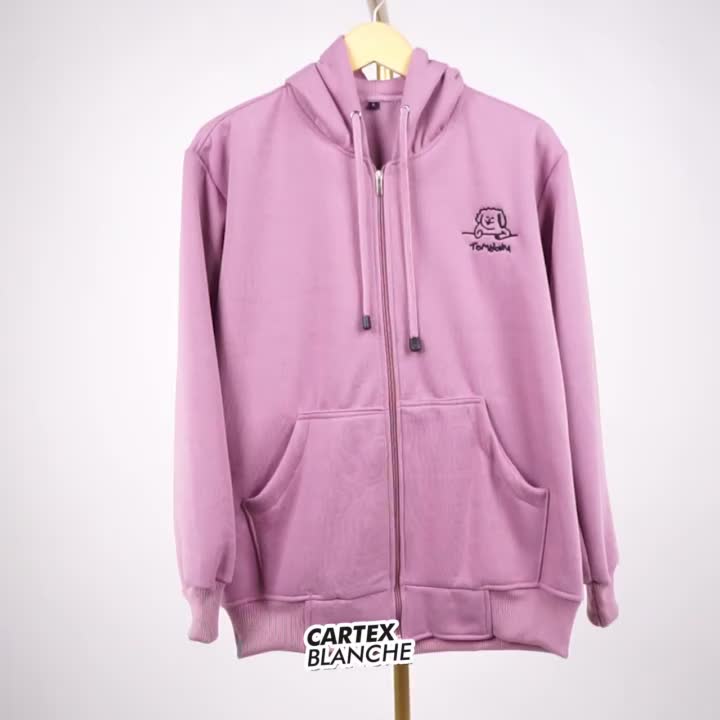 CARTEXBLANCHE Cute Dog Jaket Hoodie Zipper Sleting Bordir Distro Fleece Pria & Wanita M - XXL