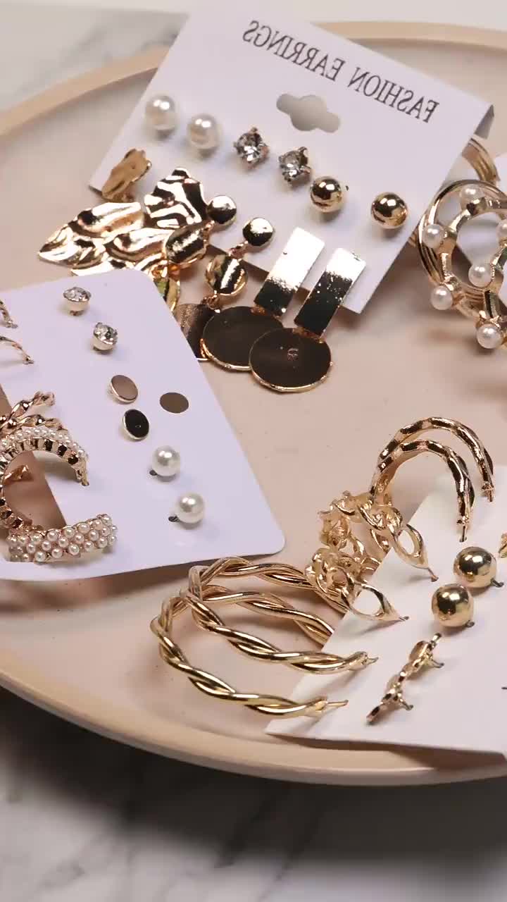 [Isi Banyak] Set Anting Hoop Studded Earrings Anting Hijab Aning Bohenmian Earrings Anting Stud Anting Hook Anting-Anting Emas Anting Kekinian Vintage Anting Silver Import