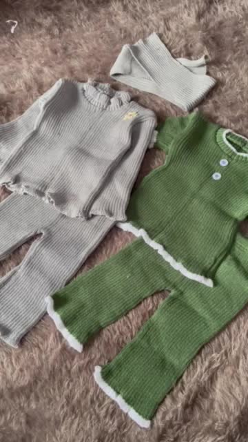 Set 3 in 1 Rajut Bayi Perempuan dengan Kancing Bando Pendek 0-3 bulan- Fashion