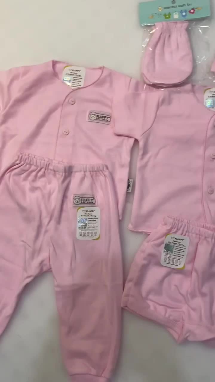 FLUFFY Perlengkapan bayi baru lahir newborn paket bayi umur 0-3 bulan motif warna abu pink biru setelan paket baju Katun Parsel