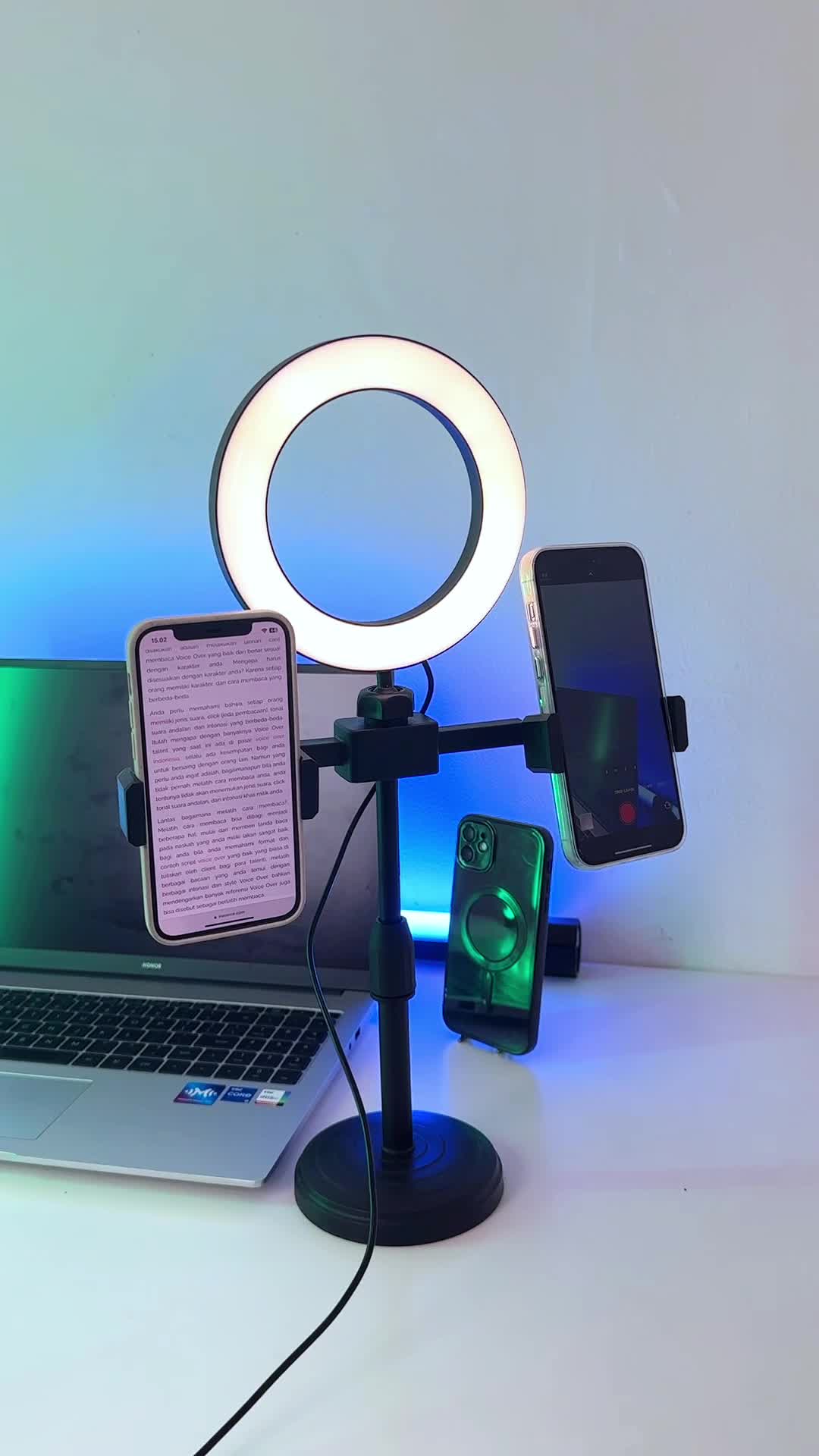 DL Ring light 16cm+Tripod +2 Holder HP Ring light Tripod Mini Stand HP Live stream Selfie Make Up Vlog Lampu Kamera Ponsel Led Ringlight Remote Camera