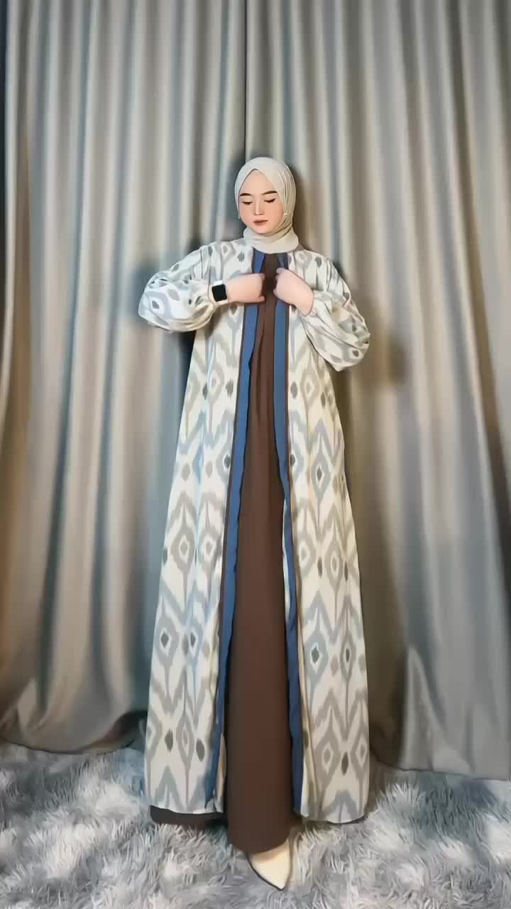 dress gamis set outer gamis raya motif songket Muslim Wanita Kondangan Lebaran
