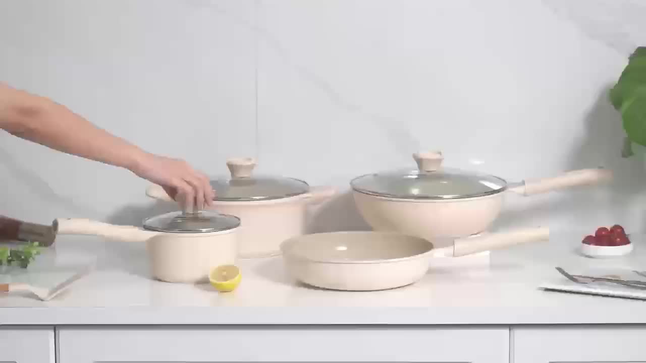 Redchef Set Panci Keramik Nonstick 7 Pcs Non PFAS PTFE PFOA Cocok untuk Semua Kompor Wok Penggorengan