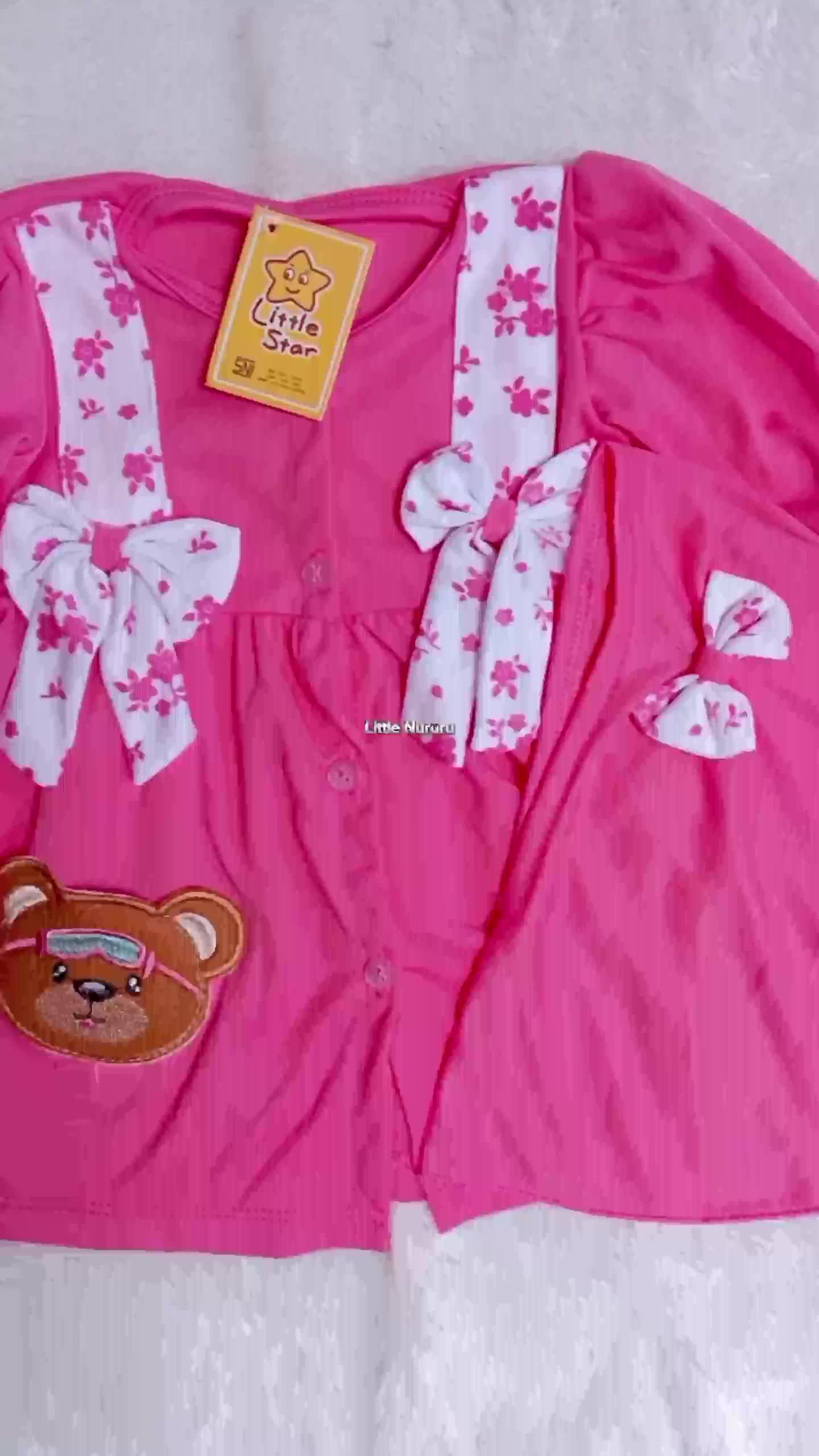Gamis Bayi Motif BERUANG PITA Allsize 0 - 12 Free Kerudung SNI