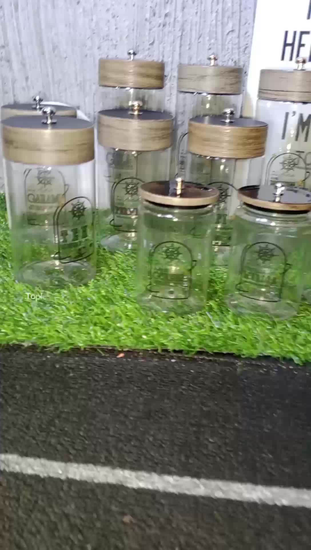 Toples bumbu Plastik 180ml Aesthetic Estetik Gaya Eropa Scandinavian dengan Tutup stiker motif Kayu dan ornamen unik Penyimpanan Bumbu Dapur Snack Stainless Wadah Kitchenware