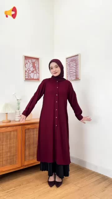 Madina Long Tunik Rayon Polos Kancing Depan by SalmaGudangnyaBaju Muslim Lembut Nyaman