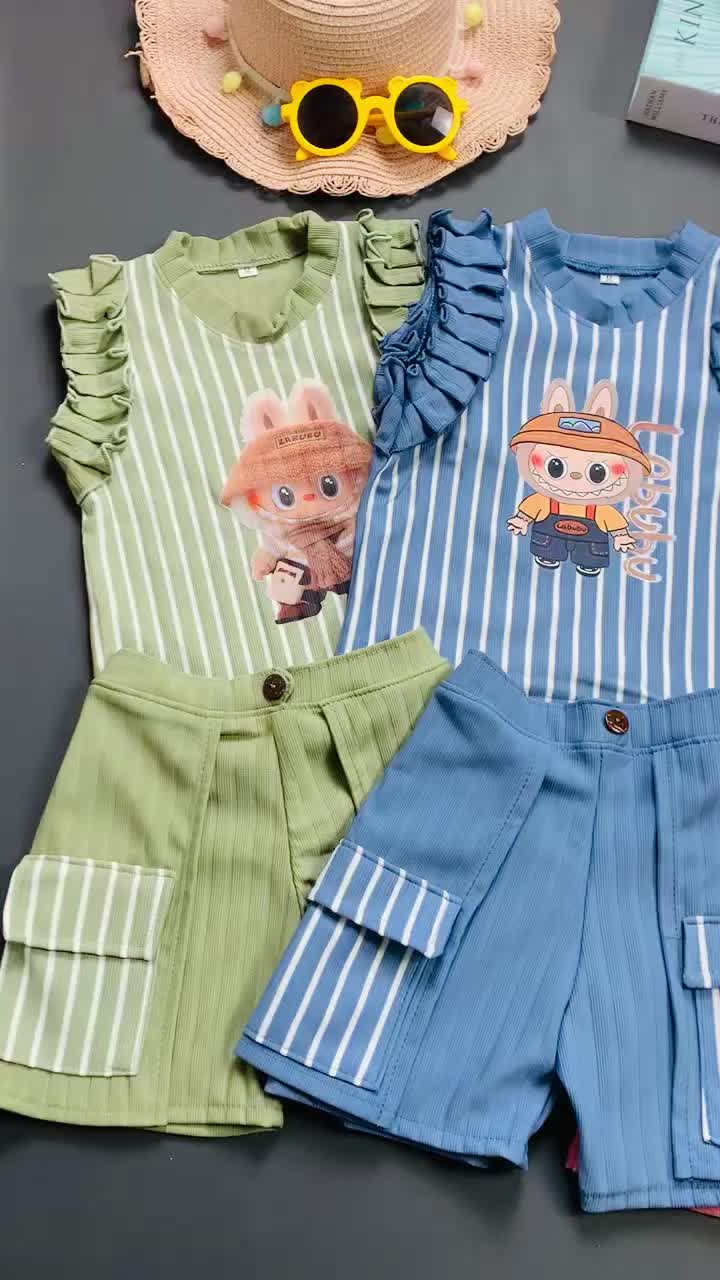 Setelan Anak Perempuan Karakter Viral  Stripe Salur Knit Hornet  1-8 Tahun - Fashion Cewek Parsel set  labubu Lutut Bayi