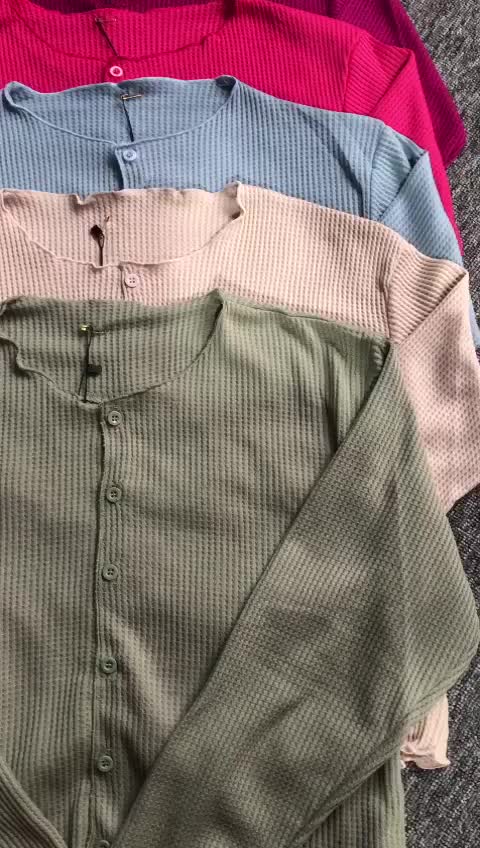 Cardigan Kancing Motif Serat Waffle / Crop Top Kancing Wanita Bahan Waffle Premium Baju Panjang Atasan Motif Polos Knitwear Oversize
