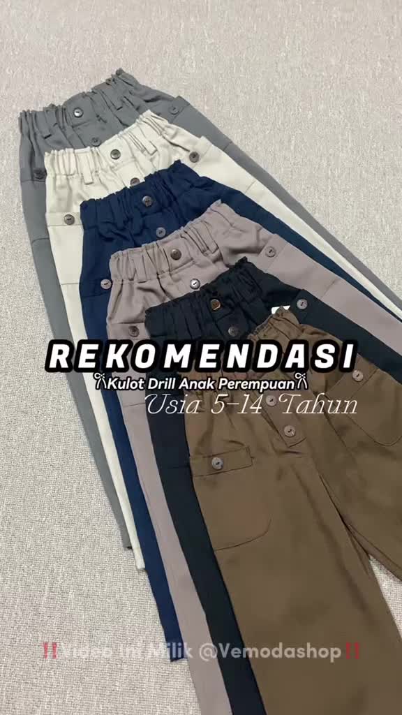 Celana Panjang Kulot Drill Anak Perempuan Usia 5-14 Tahun Motif KANCING Fashion