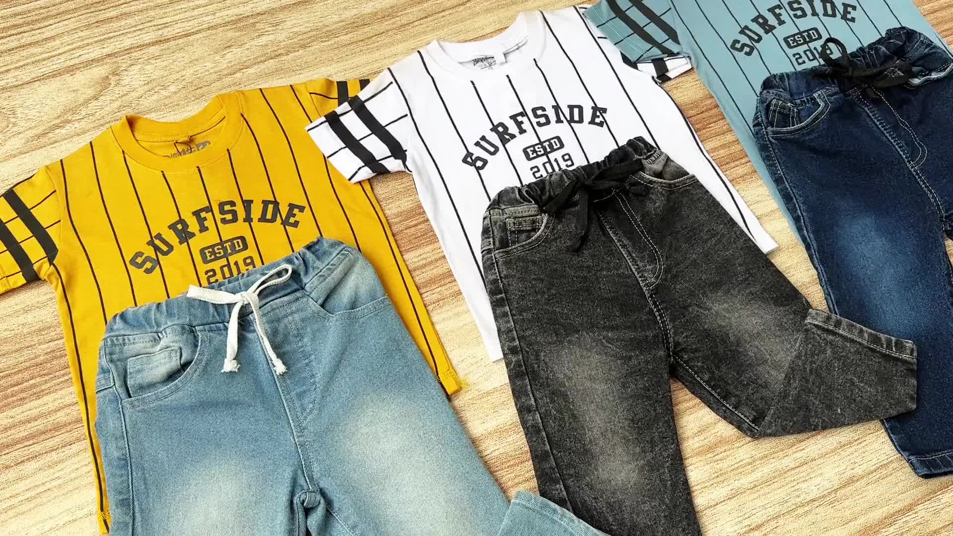 Setelan Anak Laki Laki Kaos Distro & Celana Jeans Panjang Usia 1-12 Tahun Set Fullprint Bright Series