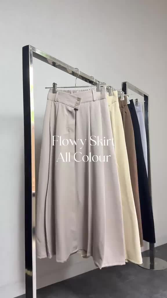 Louvee - Flowy Skirt Pleated Rok Wanita A Line Maxi Wanita Panjang Premium Outfit Style