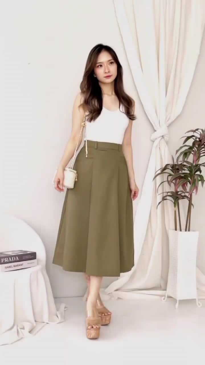 Rok Polos Wanita Bawahan Remaja Korea Modern Skirt Katun Adem Halus