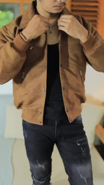 BOZRVK Suede Jaket Pria - Jaket Kasual Suede Lembut Keren Casual - BROWN