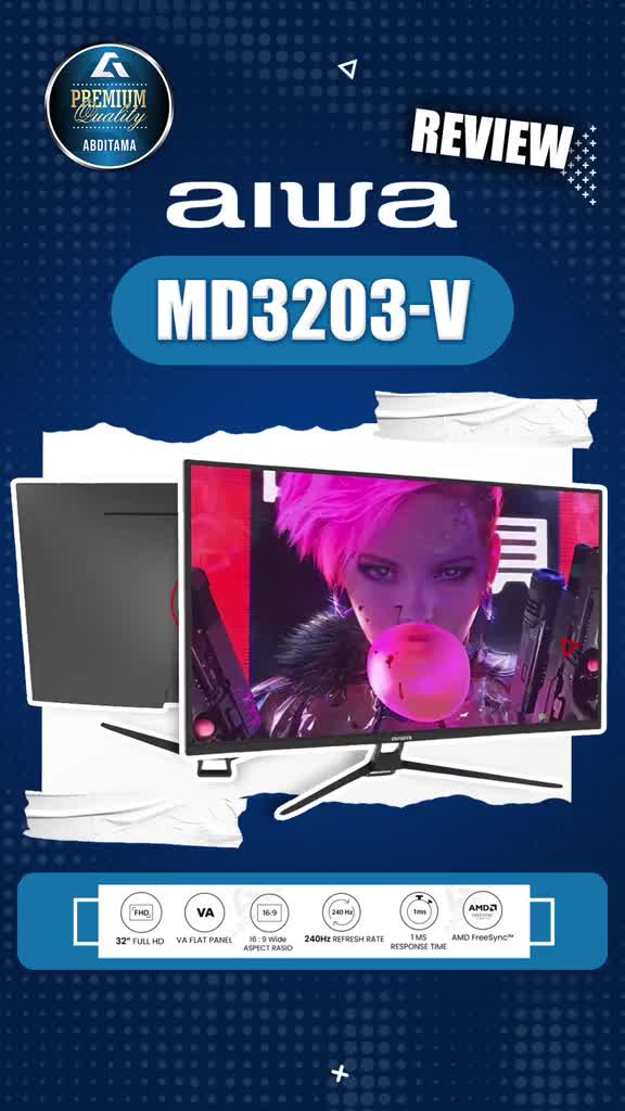 Monitor Gaming LED AIWA MD3203-V 32" VA Flat 1080p FHD 240Hz 1ms HDMI DP FreeSync Gsync Compatible VESA