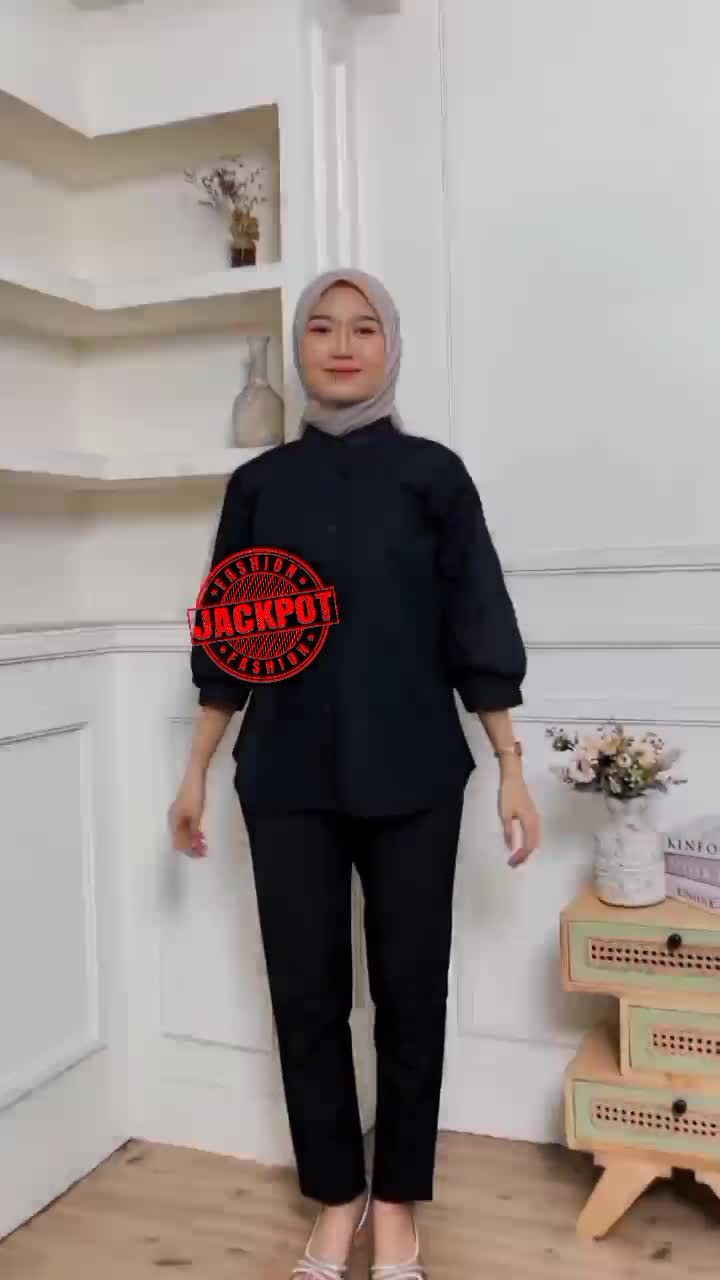 Blouse Linen Kerah Shanghai Kemeja Wanita Oversize Atasan Casual Cewek Dewasa kemeja linen wanita