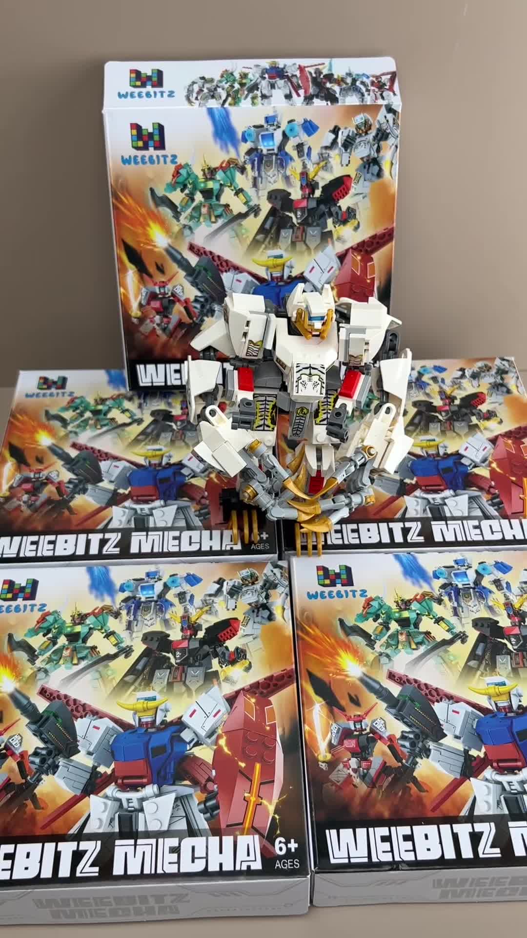 Mainan Anak-anak 4-Dalam-1 Model Robot Blok Bangunan Baja Mecha
