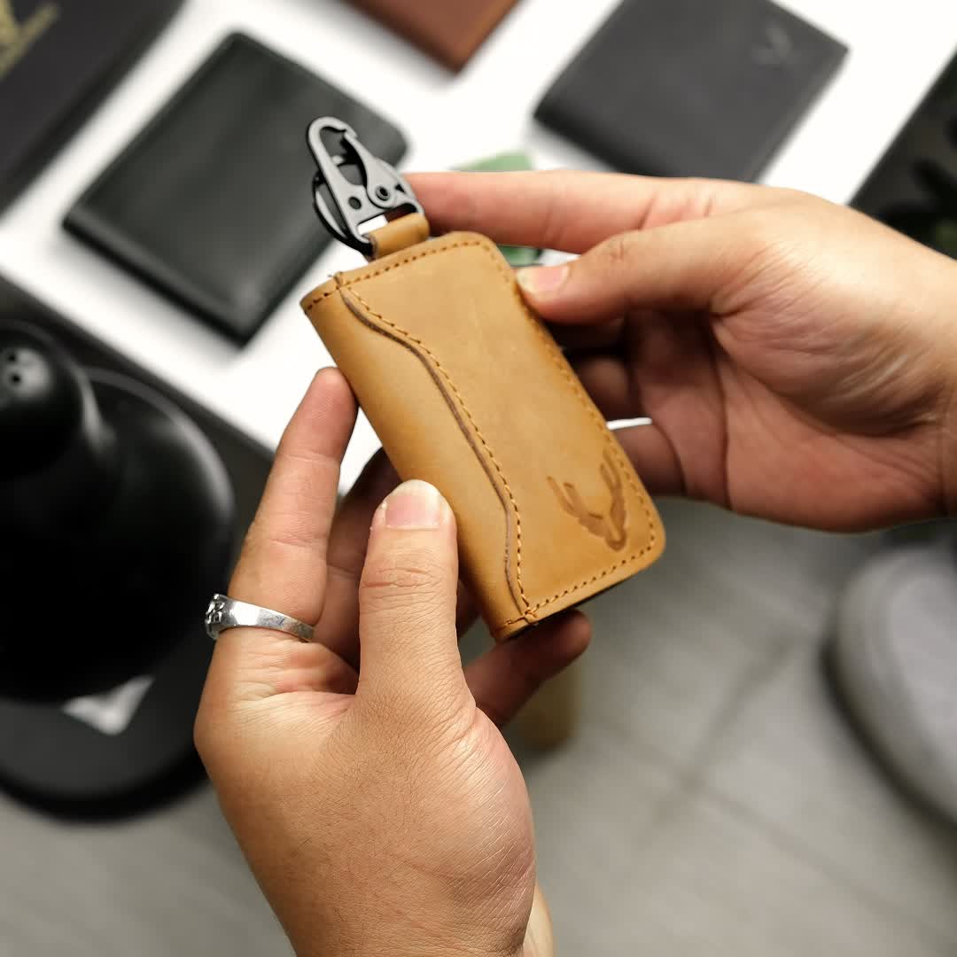 Dompet STNK Mobil Kulit Sapi Asli Leaderbag Terbaru Warna Coklat Tan Premium Waterproof Atau Gantungan Kunci Kendaraan Motor Multifungsi DIABLO