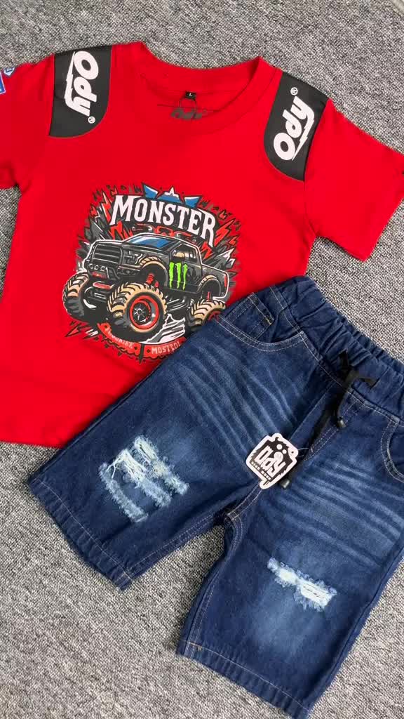 Paket Hemat 2 Kaos 1 Celana - Setelan Anak Laki Laki Baju Distro Sablon Depan Belakang Usia 3-12 Tahun Fashion