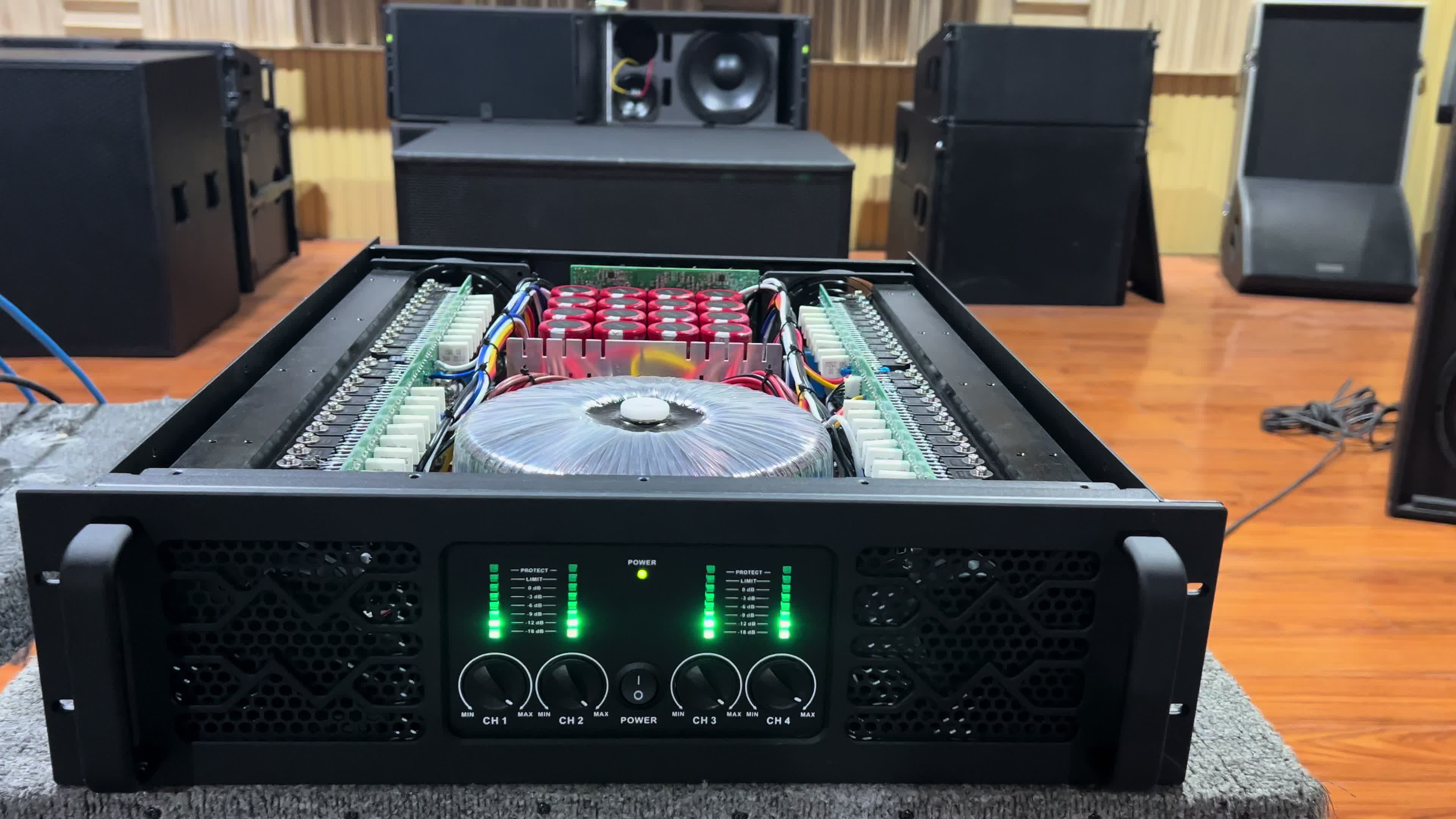 padon Amplifier profesional, daya tinggi, empat saluran, 2200W * kelas 4.H, subwoofer 18 inci, disk DJ