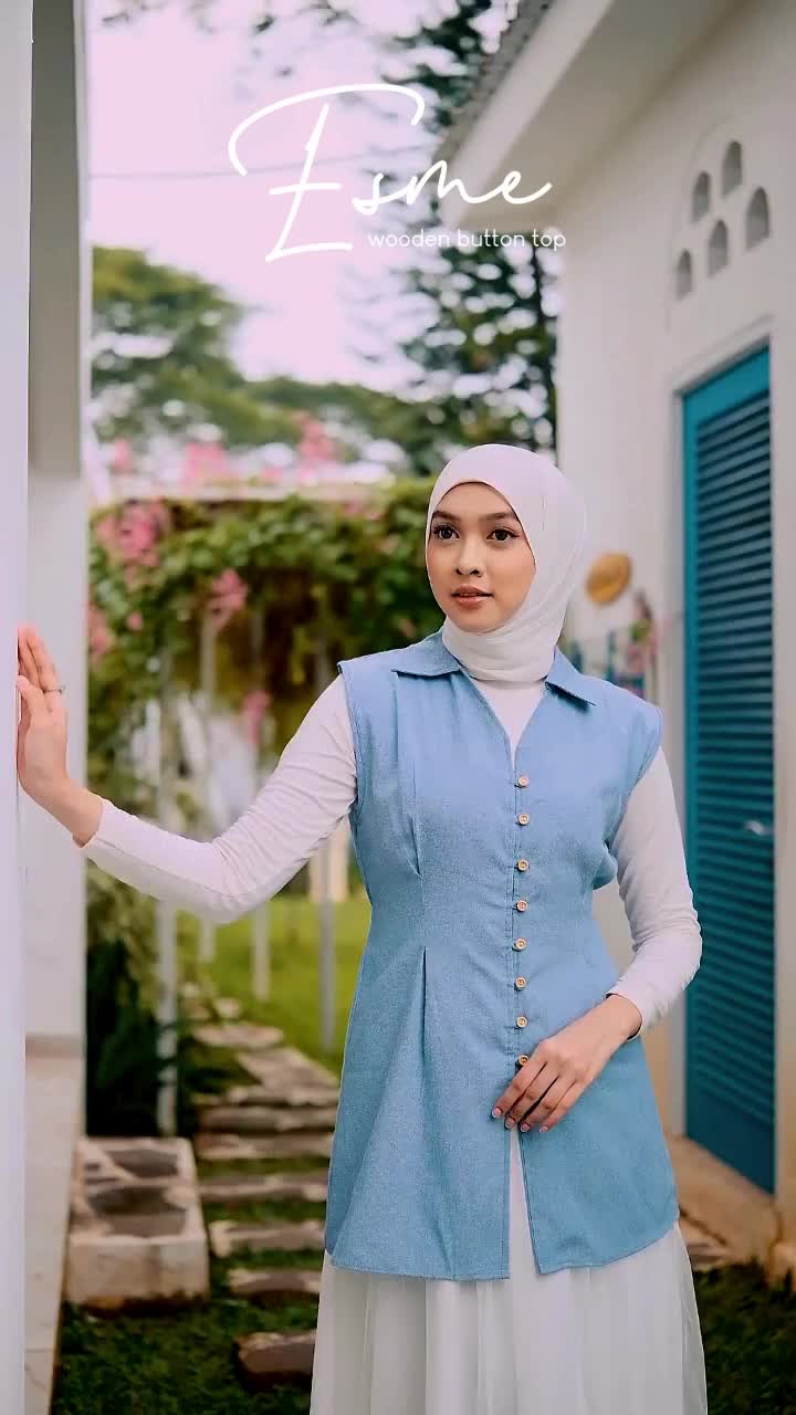 NAMARI - Esme Top - Baju Kemeja Blouse Blus Tanpa Lengan Sleeveless Cantik Daily Katun Kancing Outer Hijab Korean Wanita Muslim Fitted Basic Panjang Kerah Nyaman Atasan Hitam Linen