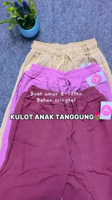 100k 5 Pcs Fashion Celana Kulot Panjang Anak Tanggung Cringkel 8-12 Thn Max Bb 32 Kg Bahan Crinkle Airflow Premium Tali Serut Aktif Saku Kanan dan Kiri